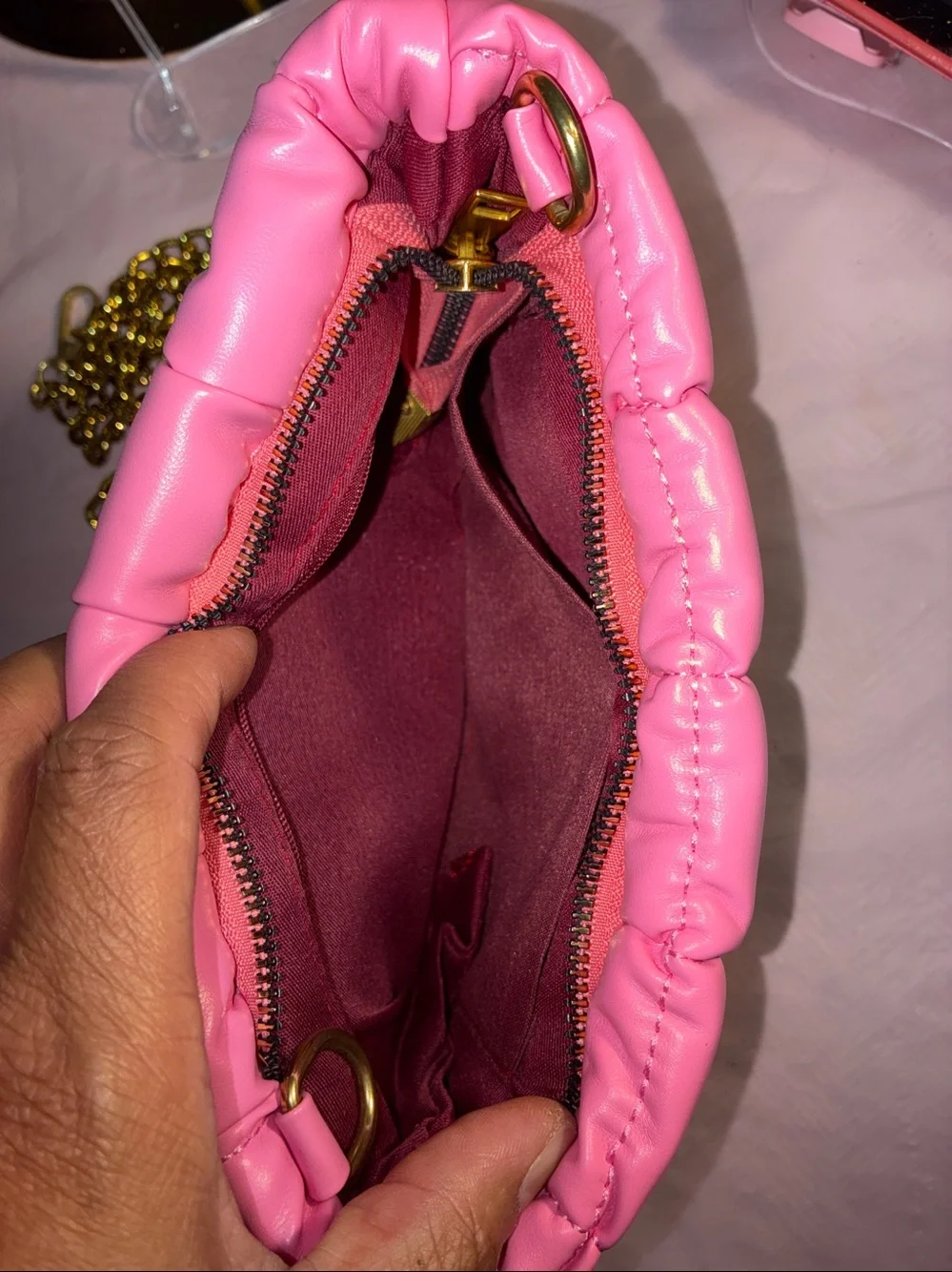 NWOT! Pink Quilted Wristlet Clutch with Gold Chain Strap